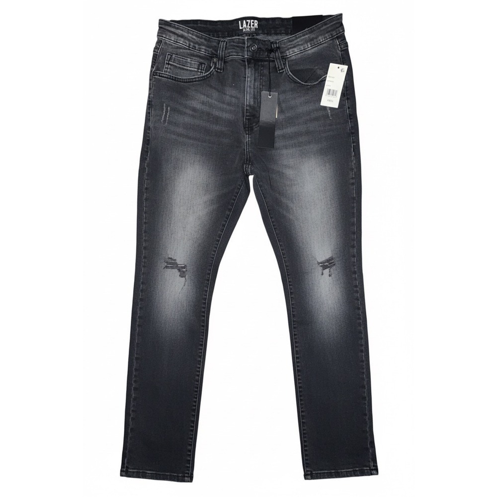 Lazer Winsor Slim Fit Distressed Jeans Mens 33x30 Washed Black Ripped MLB3595